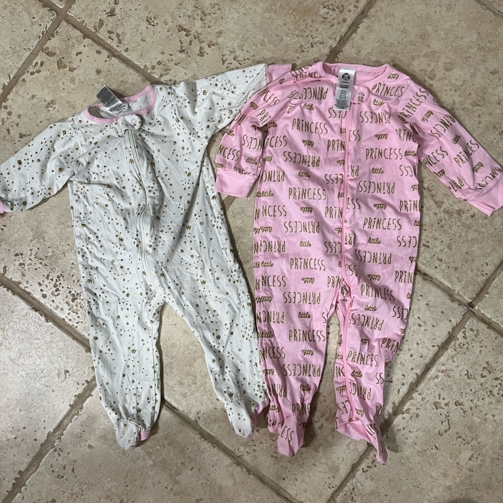 Gerber Pink and White Sparkle Girl Footies Set of 2 both size 6-9 month